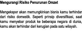 Mengurangi Risiko Penurunan Omzet Mengekspor akan memungkinkan bisnis kamu terhindar dari risiko domestik  Seperti pr   