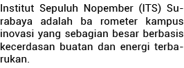 Institut Sepuluh Nopember (ITS) Su ra baya ada lah ba rometer kampus inovasi yang seba gian besar berbasis kecerdasan   