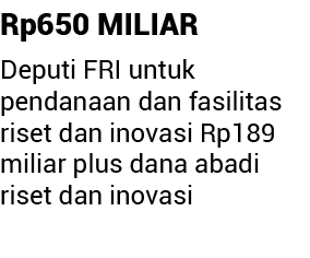 Rp650 MILIAR Deputi FRI untuk pendanaan dan fasilitas riset dan inovasi Rp189 miliar plus dana abadi riset dan inovasi 