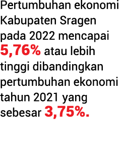 Pertumbuhan ekonomi Kabupaten Sragen pada 2022 mencapai 5,76% atau lebih tinggi dibandingkan pertumbuhan ekonomi tahu...