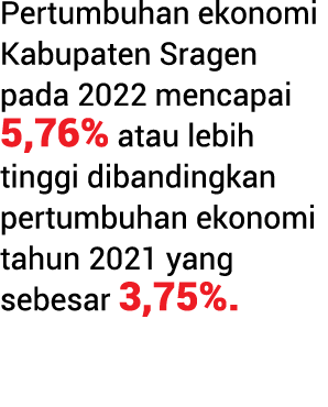 Pertumbuhan ekonomi Kabupaten Sragen pada 2022 mencapai 5,76% atau lebih tinggi dibandingkan pertumbuhan ekonomi tahu...