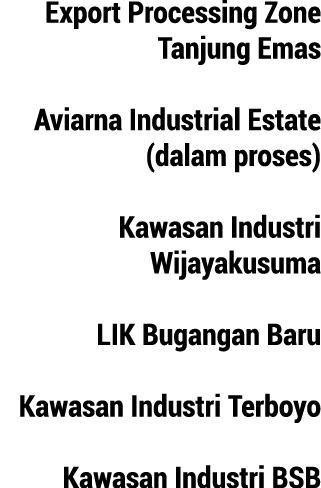 Export Processing Zone Tanjung Emas Aviarna Industrial Estate (dalam proses) Kawasan Industri Wijayakusuma LIK Bugang...