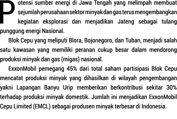 Potensi sumber energi di Jawa Te ngah yang melimpah mem  buat sejumlah per usa haan sektor minyak dan gas te rus meng   