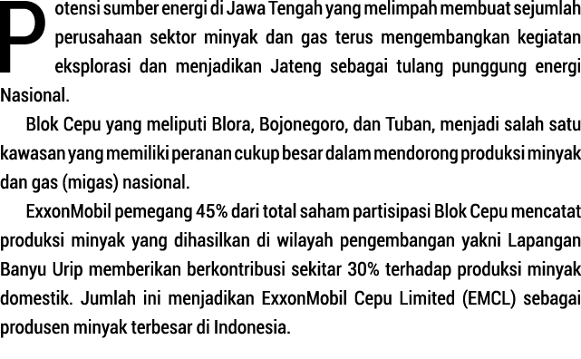 Potensi sumber energi di Jawa Te ngah yang melimpah mem  buat sejumlah per usa haan sektor minyak dan gas te rus meng   