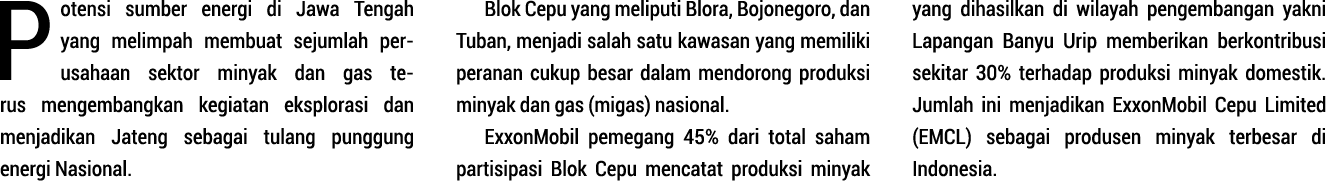 Potensi sumber energi di Jawa Te ngah yang melimpah mem  buat sejumlah per usa haan sektor minyak dan gas te rus meng   