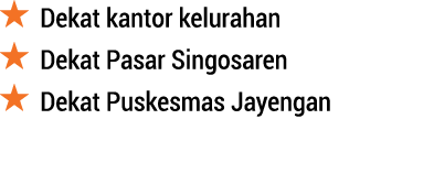 ￼ Dekat kantor kelurahan ￼ Dekat Pasar Singosaren ￼ Dekat Puskesmas Jayengan 