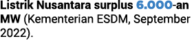 Listrik Nusantara surplus 6.000 an MW (Kementerian ESDM, September 2022).
