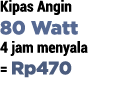 Kipas Angin 80 Watt 4 jam menyala   Rp470