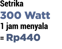 Setrika 300 Watt 1 jam menyala   Rp440