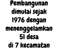 Pembangunan dimulai sejak 1976 dengan menenggelamkan 51 desa di 7 kecamatan
