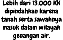 Lebih dari 13.000 KK dipindahkan karena tanah serta sawahnya masuk dalam wilayah genangan air.