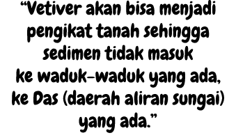 “Vetiver akan bisa menjadi pengikat tanah sehingga sedimen tidak masuk ke waduk waduk yang ada, ke Das (daerah aliran...