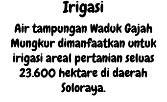 Irigasi Air tampungan Waduk Gajah Mungkur dimanfaatkan untuk irigasi areal pertanian seluas 23.600 hektare di daerah ...